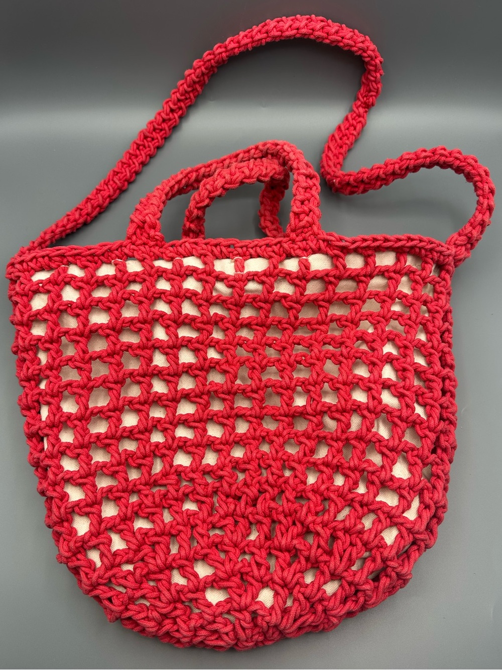 *REPAIRED* Madewell Red Crochet Cotton Farmer’s Market Tote Bag Summer Beach